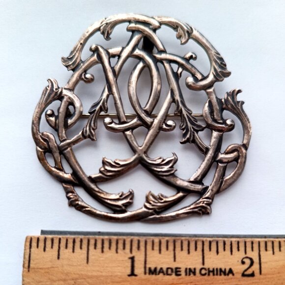Antique Brooch Pin Pendant Sterling Silver Art Nouveau Intertwined Vines Leaves - Picture 7 of 8